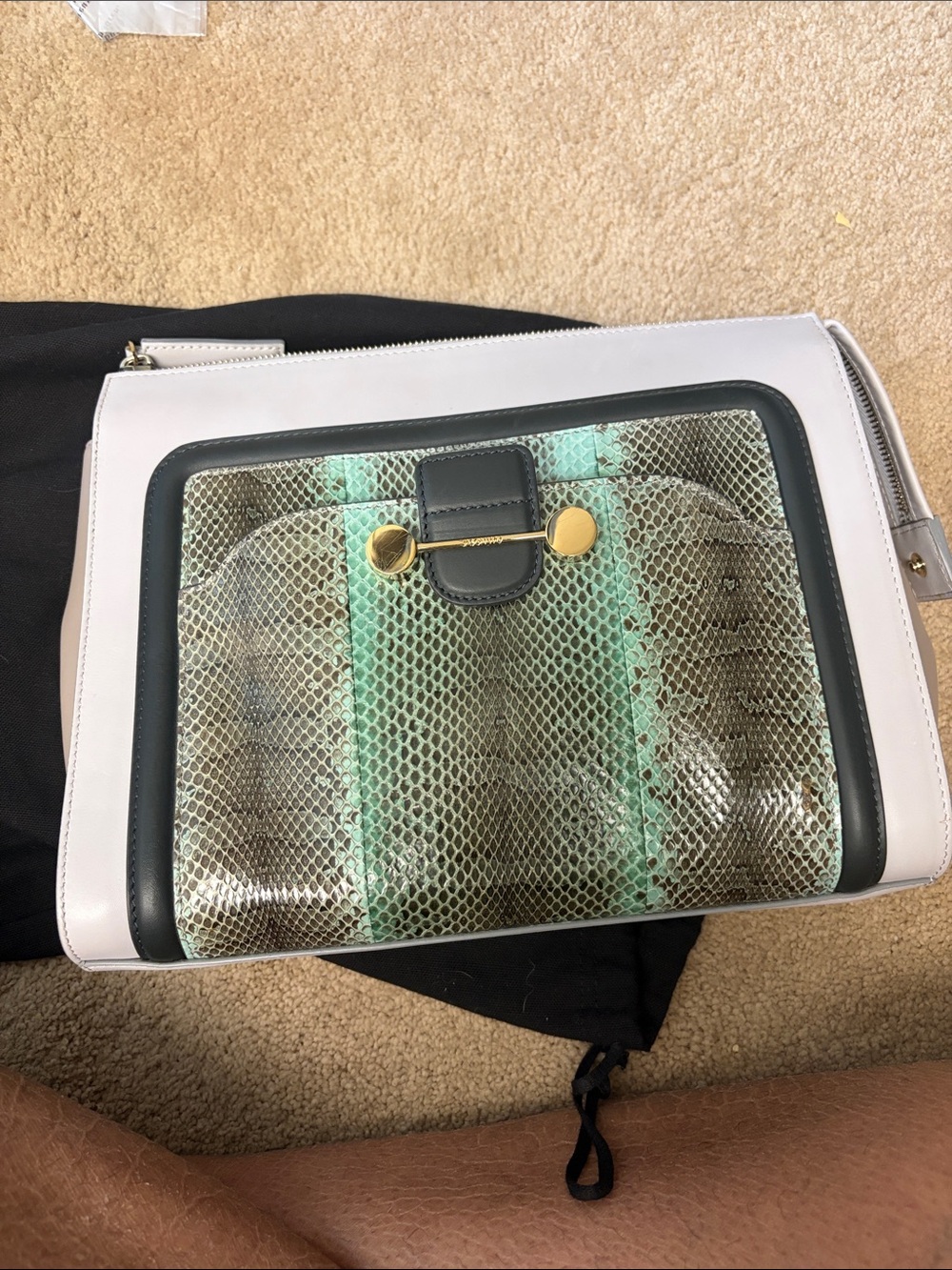 Jason Wu White, Black & Mint Snakeskin-Accent Clutch